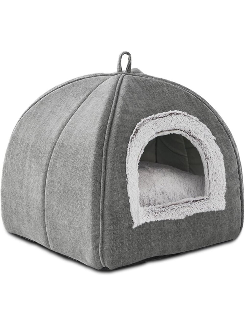 Cozy Cat Cave Bed for Indoor Cats & Kittens, Soft Washable Tent, 15" Grey